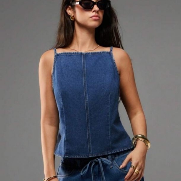 FYF_A1050 - Lace Up Backless Jeans Top