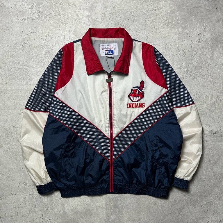CLEVELAND INDIANS MLB PROPLAYER 90'S WINDBREAKER VTG JACKET