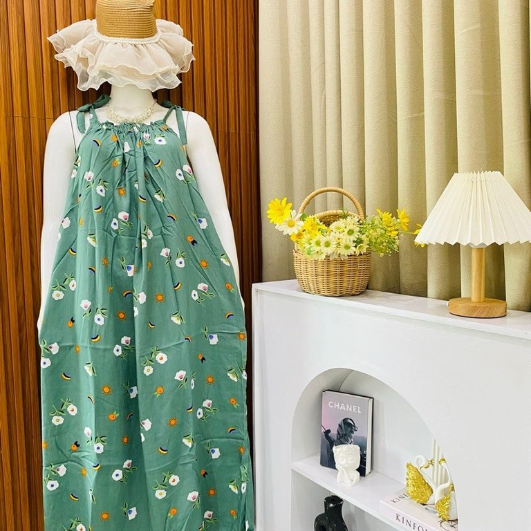 Dress Laura Tali Pundak Dada Kerut Daster Rayon Motif Kekinian