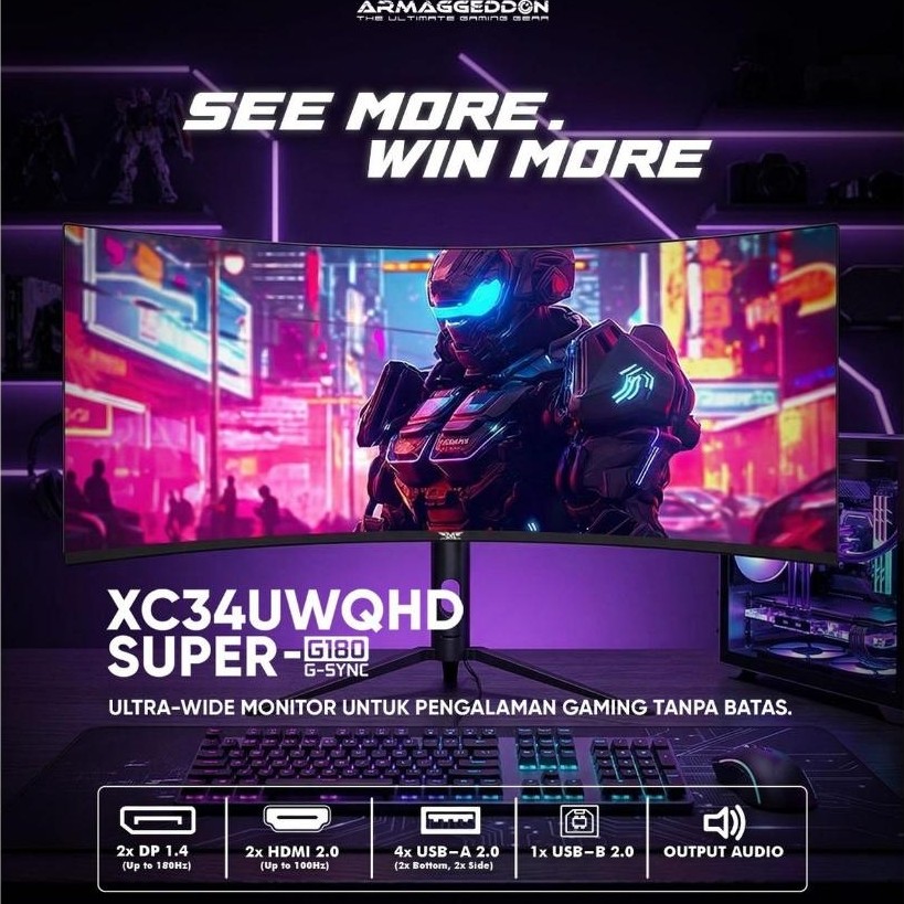 Armaggeddon Monitor Gaming XC34UWQHD - 34" 2K UWQHD 180hz 1ms VA Panel