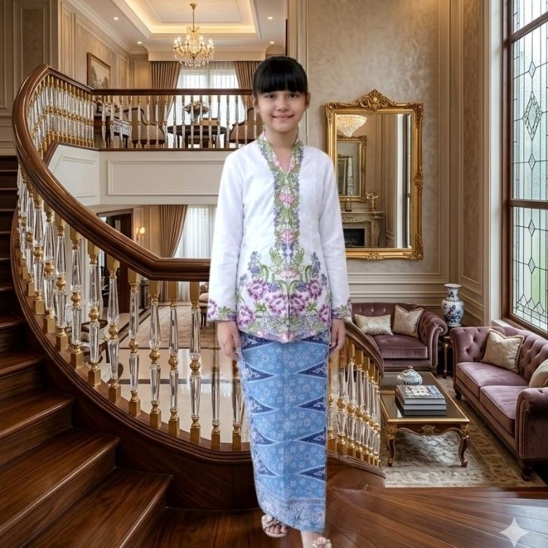 SATU SET KEBAYA ENCIM ANAK MOTIF BUNGA BUNGA BAHAN KATUN TOYOBO // KEBAYA ANAK PEREMPUAN // KEBAYA E