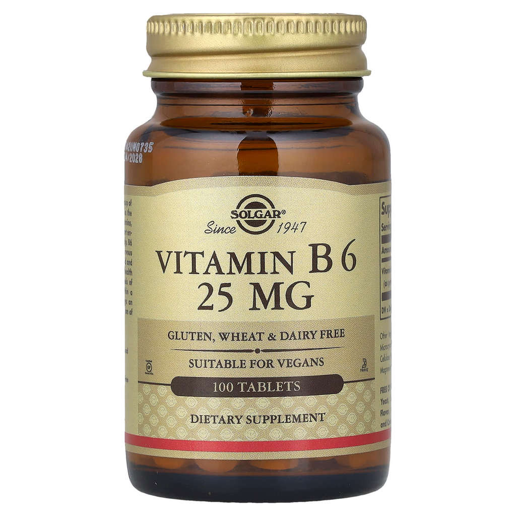 Solgar, Vitamin B6, 25 mg, 100 Tablets