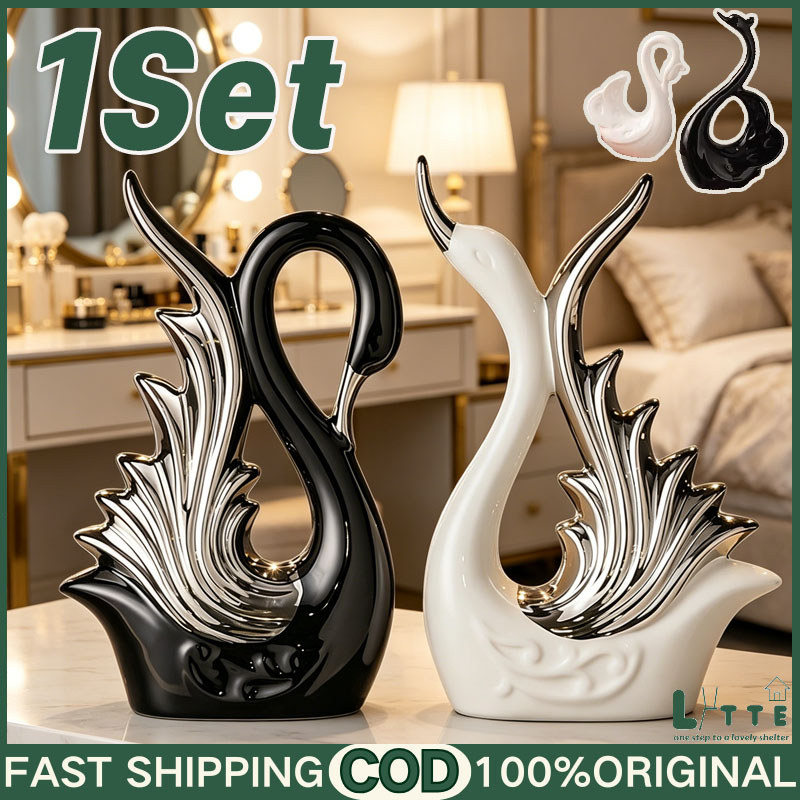 LYTTE 1 SET Patung Angsa Ceramic Statue Dekorasi Angsa Mewah pajangan meja Dekorasi Ruangan