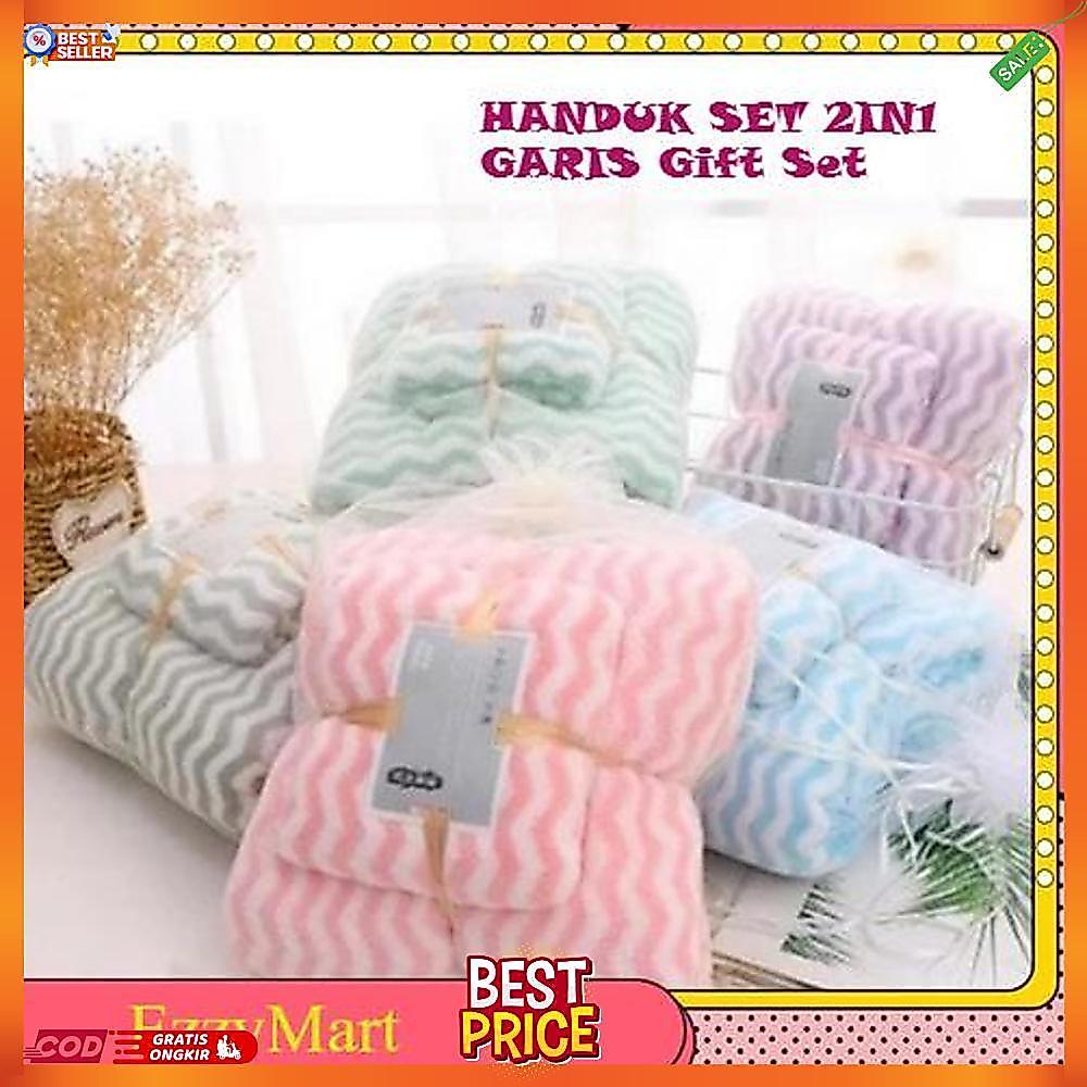 EZZYMART HANDUK SET 2IN1 GARIS Gift Set Handuk Lembut Handuk Microfiber 2in1 [AC1]