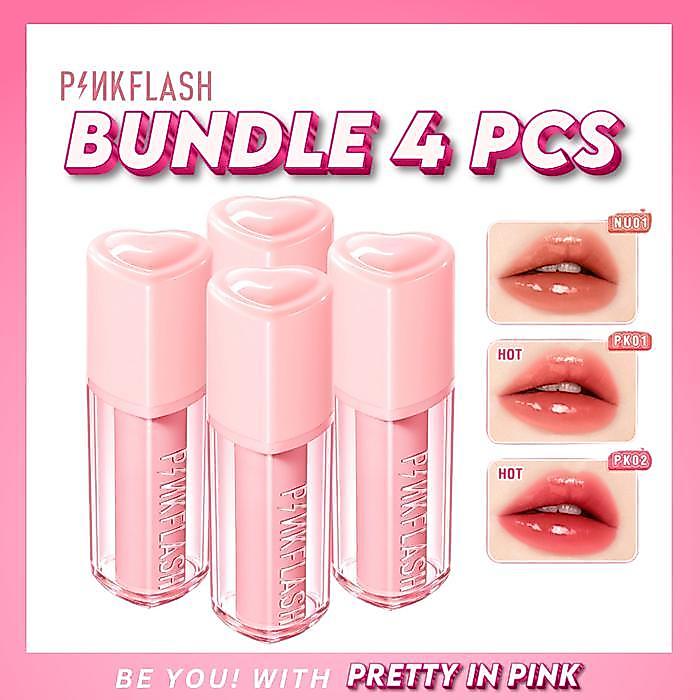 TERLARIS (BUNDLE 4 PCS) PINKFLASH Lip Tint Bibir Gloss Waterproof Lipgloss Transferproof Bubble