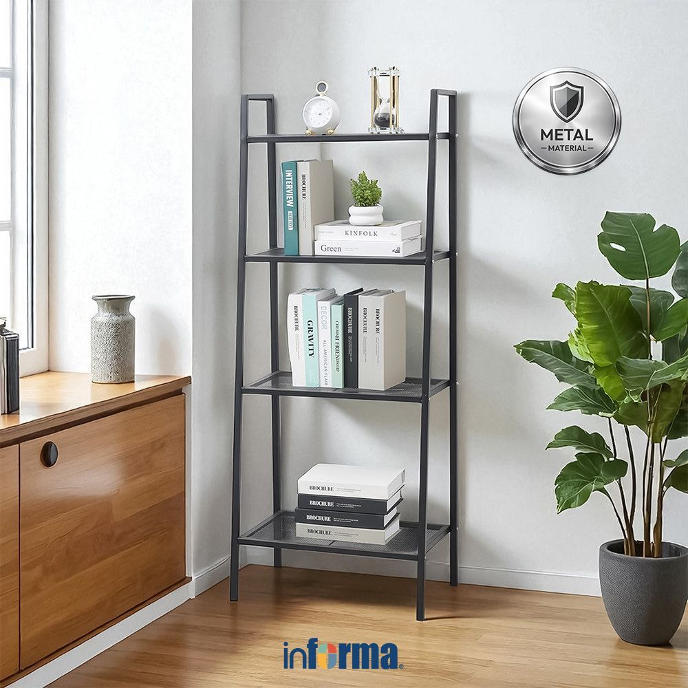 Informa Libie Rak Besi 4 Tingkat - Hitam Storage Rack Metal Tempat Penyimpanan Serbaguna Rak Pajanga