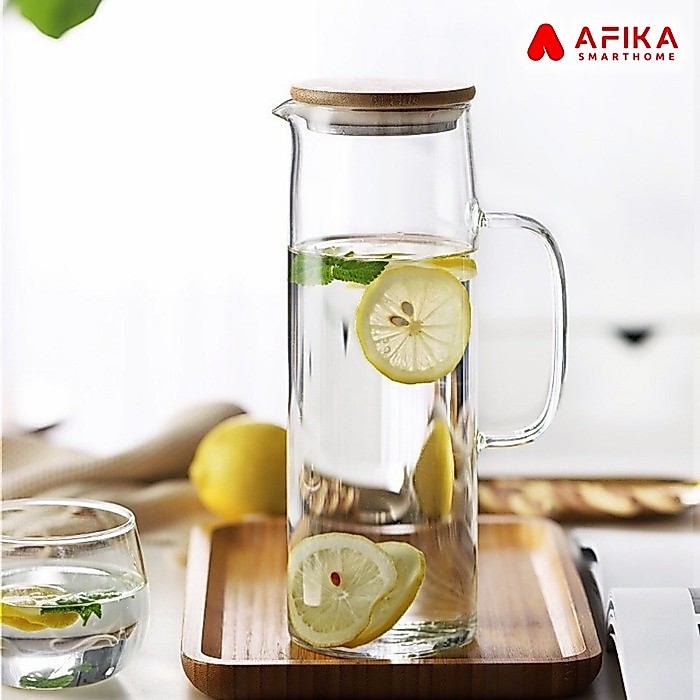 Teapot Teko Teh Kaca Pitcher Glass Tutup Bambu Kayu Besar Tea Pot