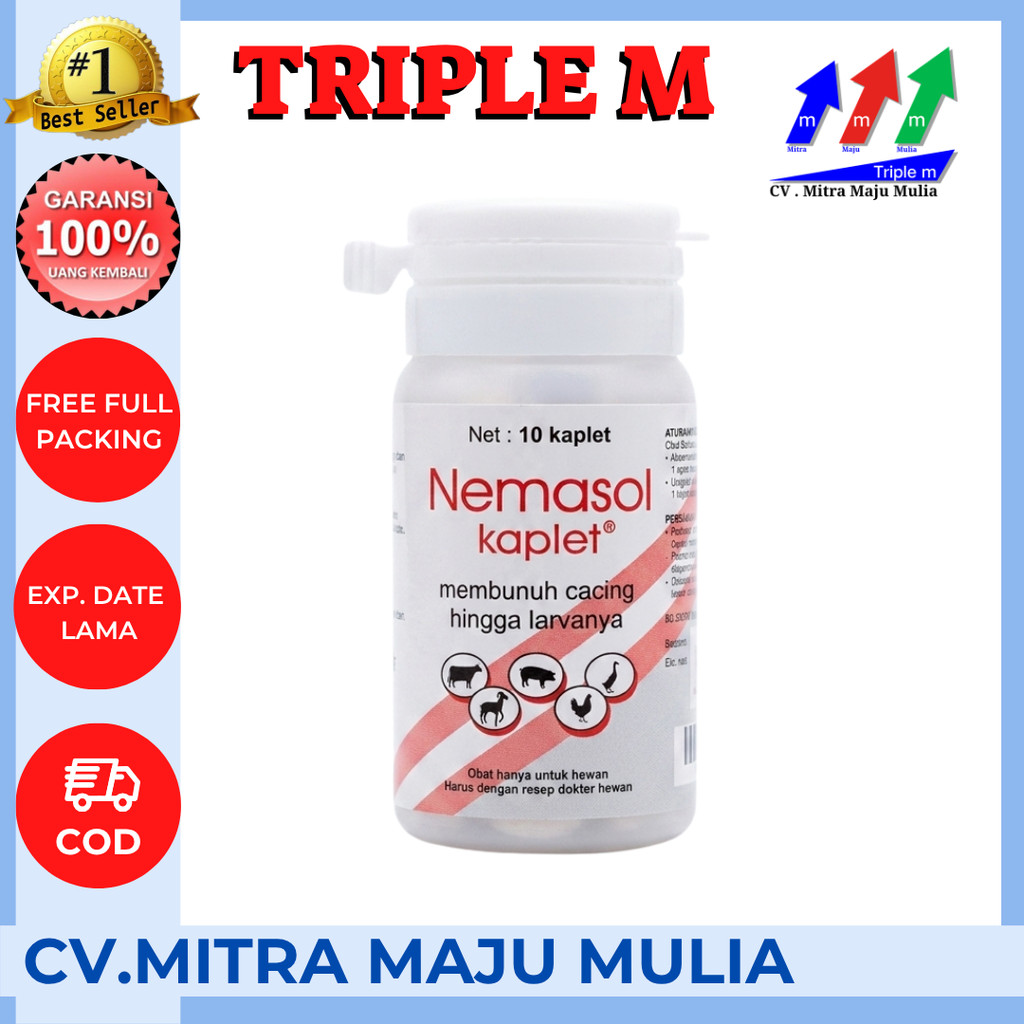 Nemasol 10 Kaplet - Obat Cacing Sapi Kambing Babi Unggas Kerbau Kuda