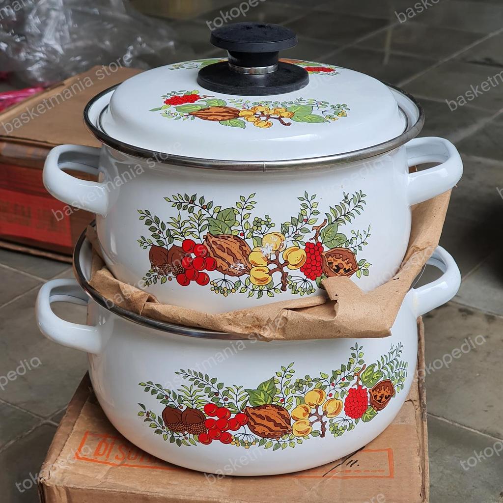 panci tutup enamel kedaung set 18 20 reject gambar