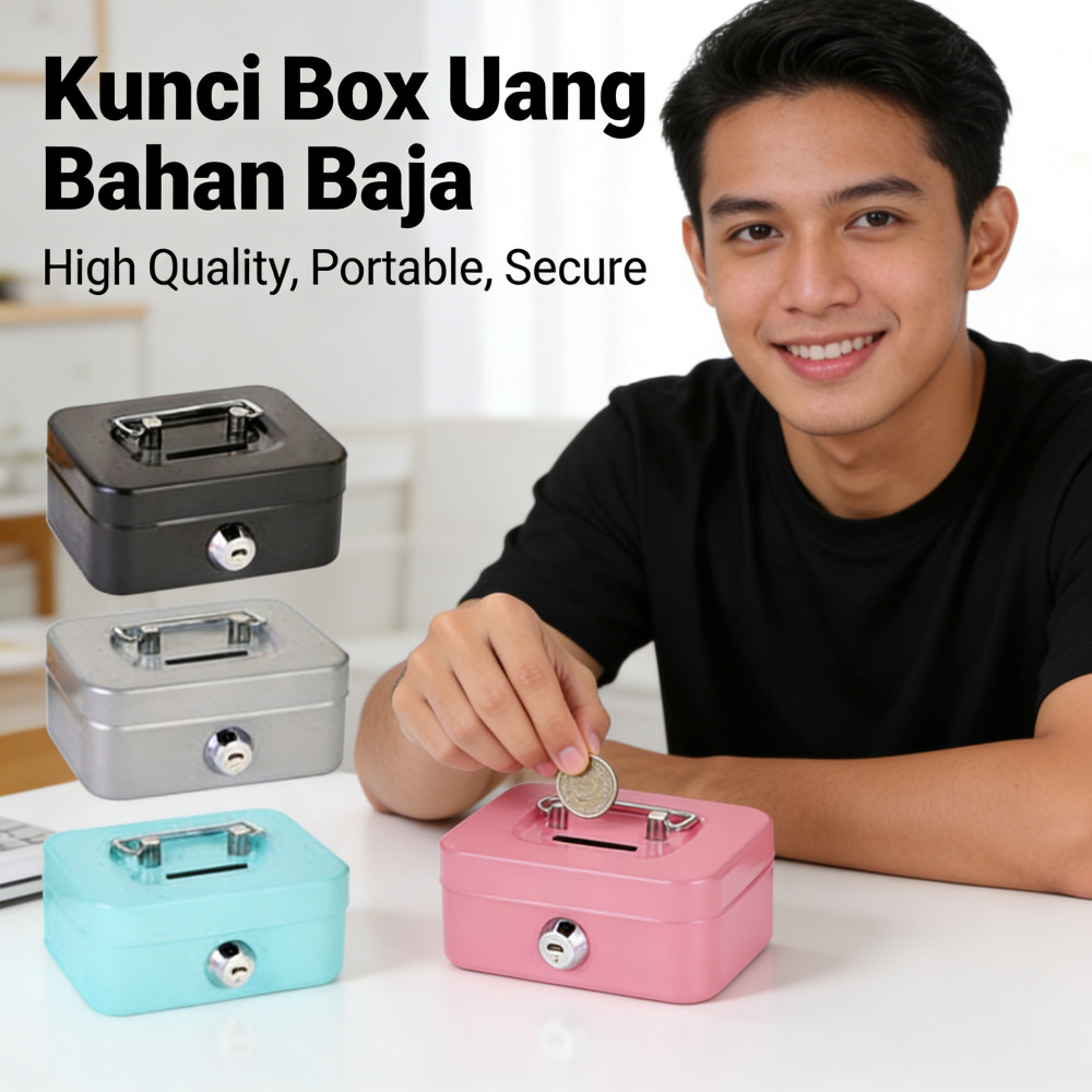 Kunci Kotak Kunci Uang Box Uang Portable Box Cash Money Penyimpanan Brangkas Brankas
