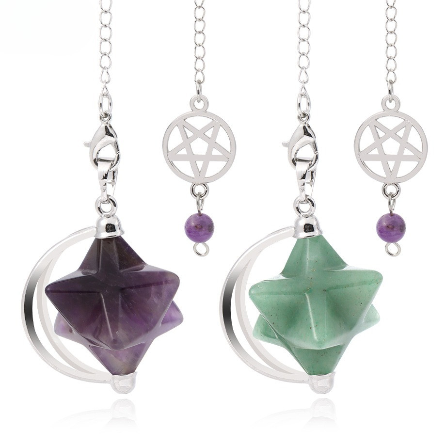Bintang batu alam, liontin merkaba, pendulum, liontin kecil pendulum kristal putih amethyst.