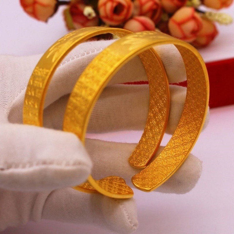 Piring Vietnam gelang Sutra Hati terbuka ornamen tidak berkarat anti-karat berlapis emas gelang Lotu