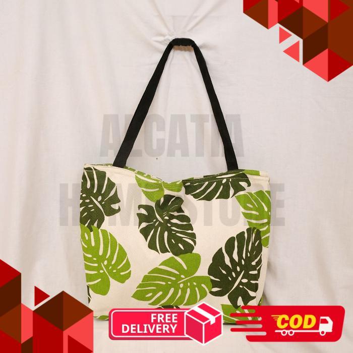 Tas Totebag Wanita Kanvas Resleting Multicolour Aesthetic handle Panjang - Tote bag canvas tebal Mot