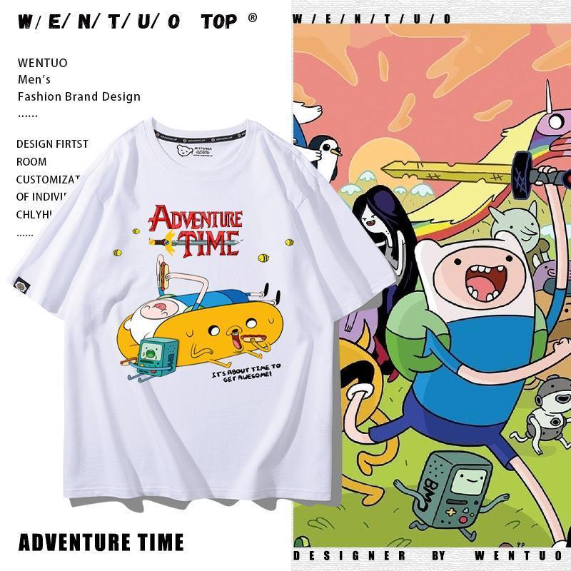 AdventureTime Adventure Living Time Sekitar Adventure Time Lengan Pendek Pria Katun Murni Abao dan T