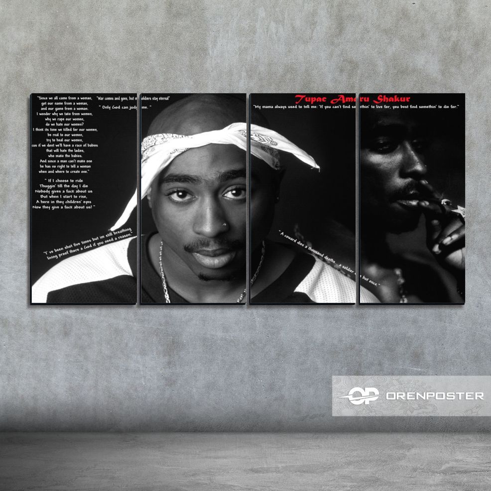 Hiasan Dinding Dekorasi kamar Album Cover Tupac 2Pac Quote Hip Hop Gangster Rap Changes set 4 rapper