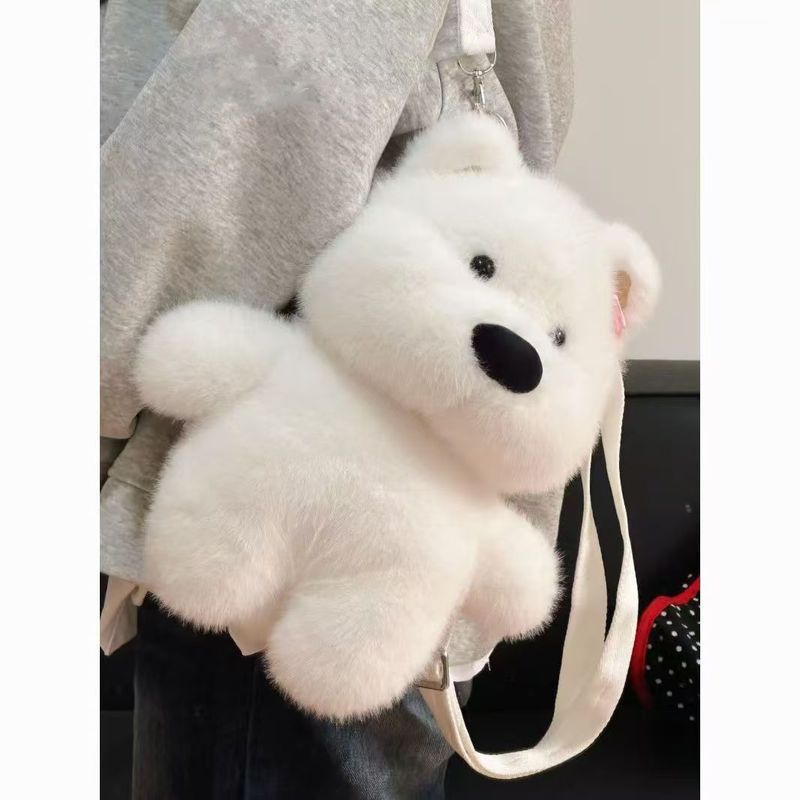 [Amy] Tas kartun tas boneka beruang putih kecil tas boneka tas ransel tas boneka tas ransel