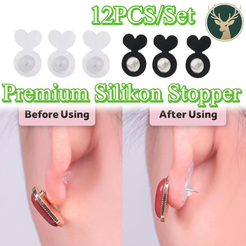 12PCS/Set Premium Silikon Stopper / Bentuk Hati Silicon Tutup / Penutup/ Penahan Anting Tusuk / Bant