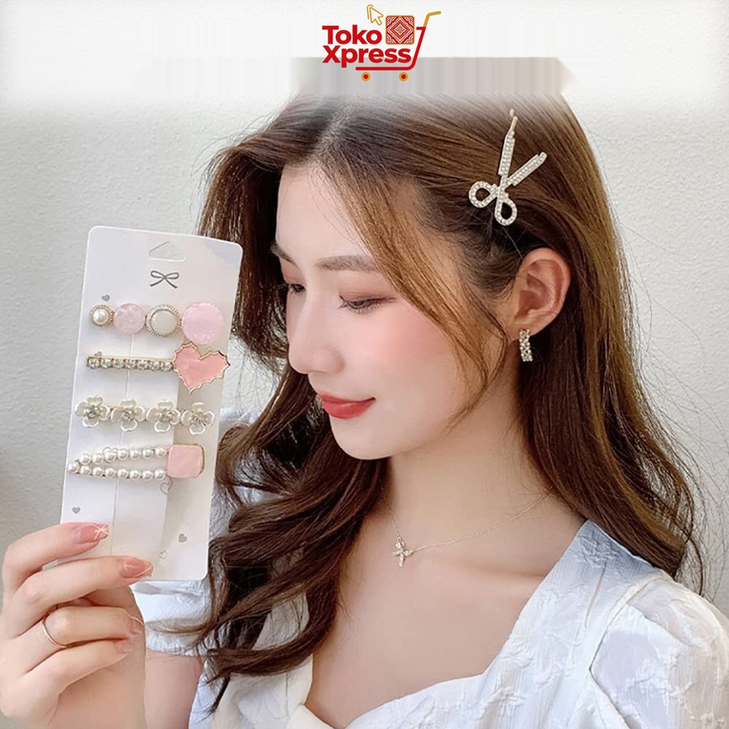 Toko Xpress Set Hair Pin Wanita 5pcs Motif Retro Mawar Dan Love Dengan Mutiara Untuk Tampilan Vintag