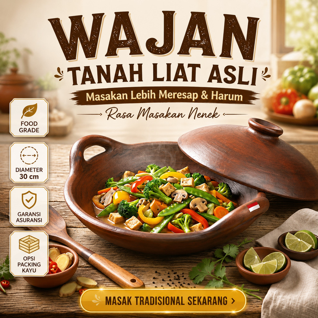 Pawon Gerabah | Wajan Tanah Liat Gerabah Wajan Tradisional - Diameter 30 cm