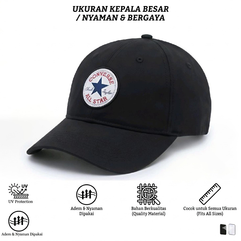 Topi Baseball Converse Pria Polos Hitam Premium - Distro Vintage Lokal Jakarta Grosir Olahraga