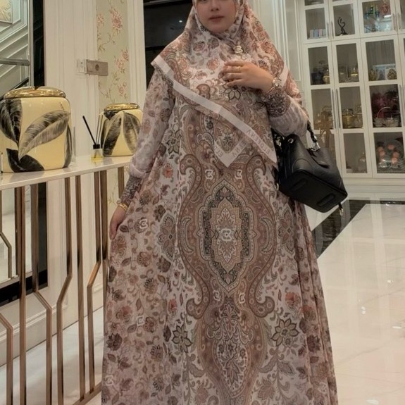 Gamis Hijab Voal Printing Ivory by Eldeena
