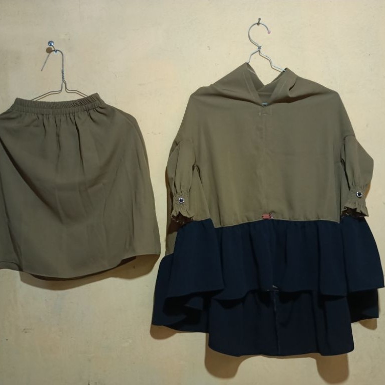 set rok Khimar lengan rempel anak usia 2-3 tahun