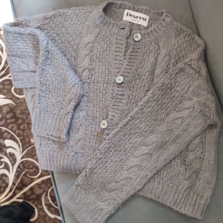 preloved cardigan kepang cable rajut abu grey