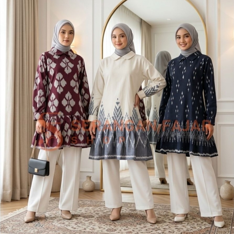 LINEA TUNIK TENUN / TUNIK TENUN ETNIK MODERN SERAGAM KANTOR PREMIUM / ATASAN TENUN WANITA CASUAL FOR