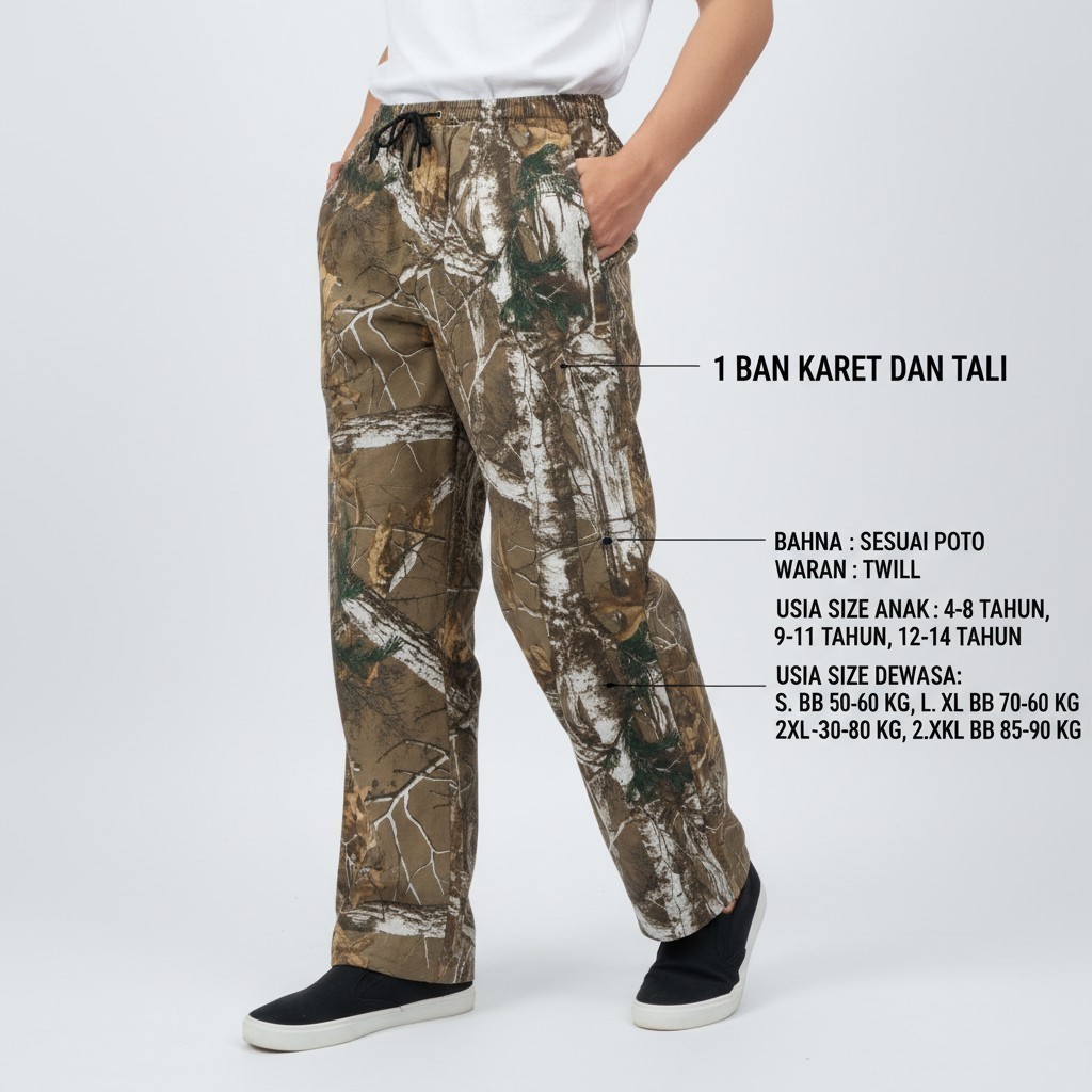 2027 CELANA MOTIF RANTING CAMO S- Celana Kalcer Baggy Unisex Flame Everyday dengan Bahan Twill Adem 