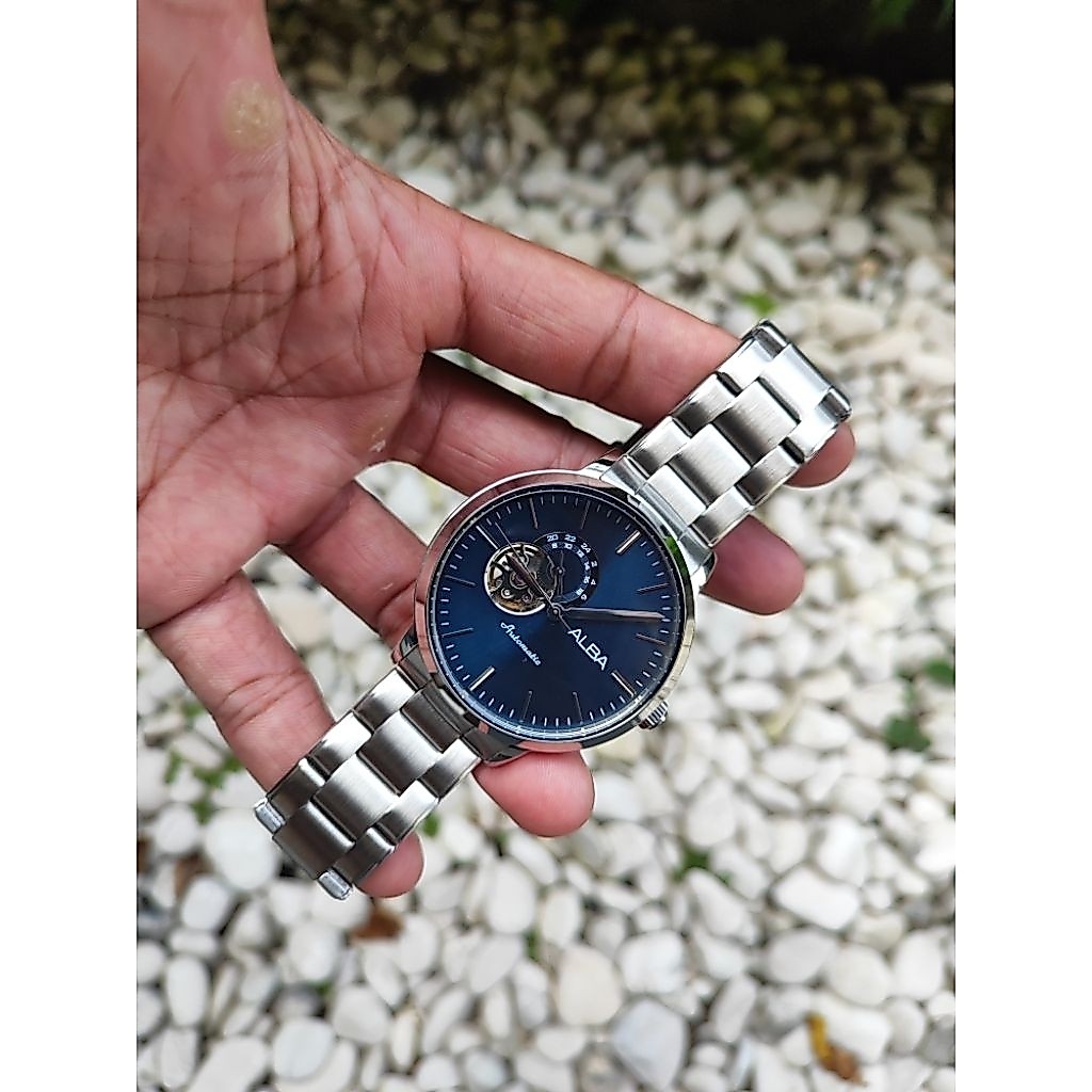 Jam tangan Alba Mechanical A9A005X1 Automatic, Open Heart warna Dark Blue