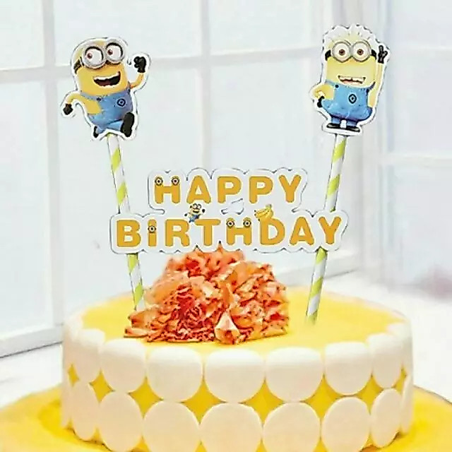toper cake Hiasan Kue Teman Minion / Cake Topper Tancapan Bendera Minion