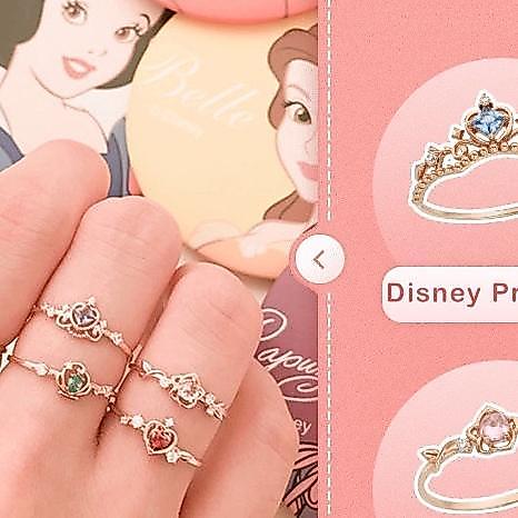 Cincin Adjustable Disney Princess Ring 925 Silver Open Crown Rings Dan Kalung Disney