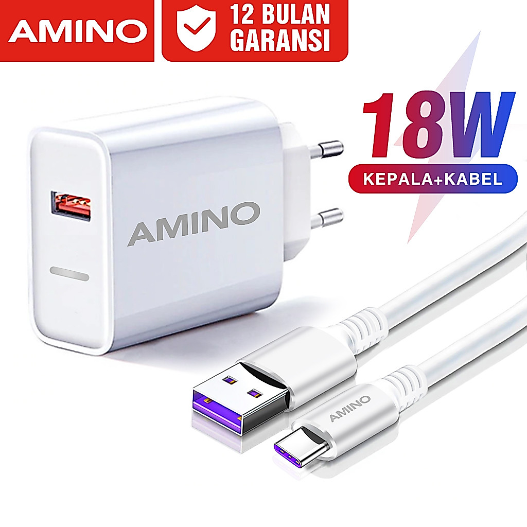 AMINO 3A 18W Fullset Adaptor Fast Charger 4A Type C Kabel /4A Micro USB Kabel / For Samsung Fast Cha