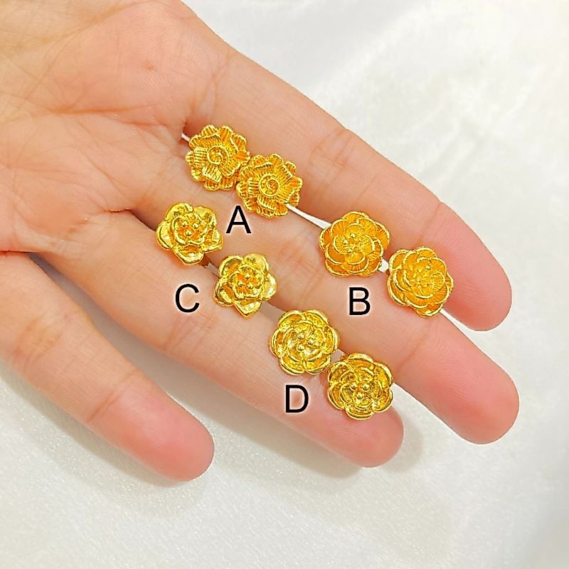 anting giwang / giwang bunga / giwang warna gold 24k