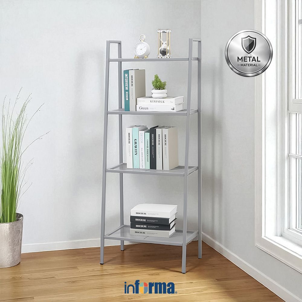 Informa Libie Rak Besi 4 Tingkat - Abu-Abu Storage Rack Metal Tempat Penyimpanan Serbaguna Rak Pajan