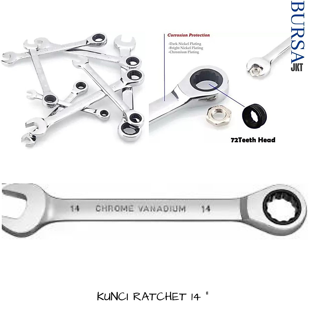 KUNCI RATCHET WRENCH / KUNCI RING PAS BOLAK BALIK 2IN1 14 MM