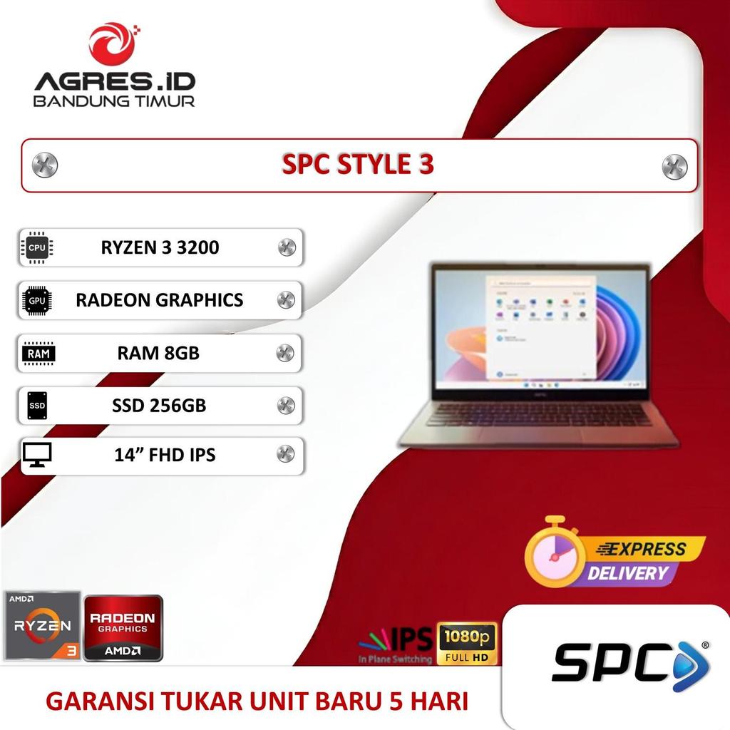 SPC STYLE 3 RYZEN 3 3200 RAM 8GB SSD 256GB DOS 14" FHD IPS