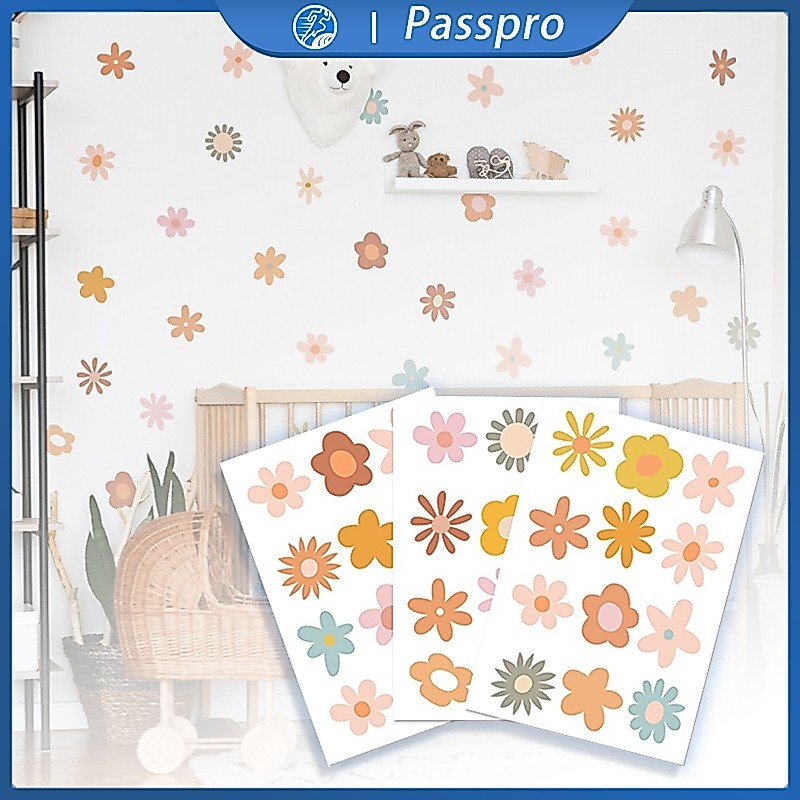 Wall Stiker Boho Flower Sticker Hiasan Dinding Aesthetic Nursery Room Decor Stiker Dinding Kamar