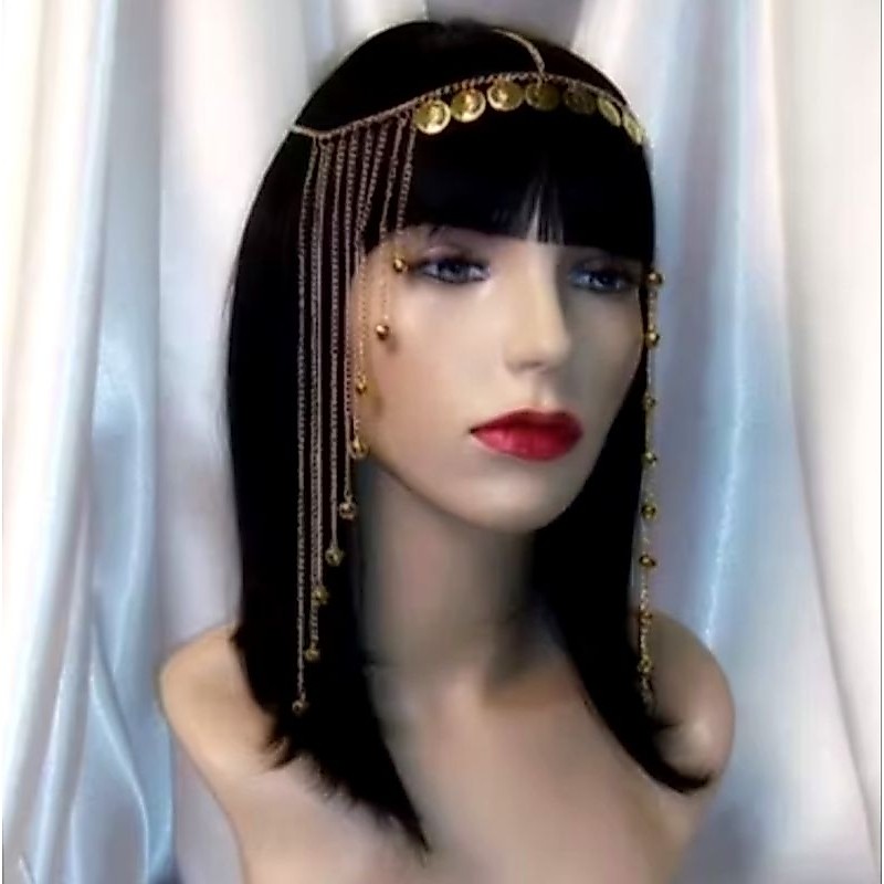 Hiasan Rambut Mutiara Emas Headpiece Rantai Koin Aksesoris Wanita