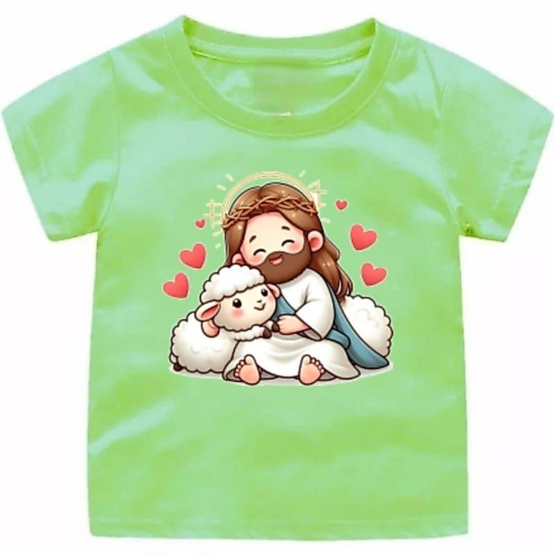 BAJU PASKAH/KAOS ROHANI KRISTEN ANAK COWOK CEWEK 1-12TAHUN/REMAJA/DAN DEWASA GAMBAR YESUS DAN DOMBA/