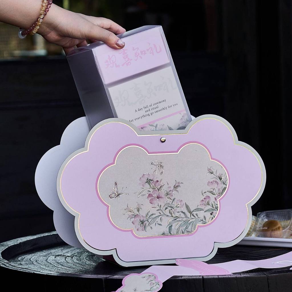 1Set Box Hampers MoonCake/ Kotak Mooncake Ungu/ Box Bening Mooncake Edisi Motif Bunga