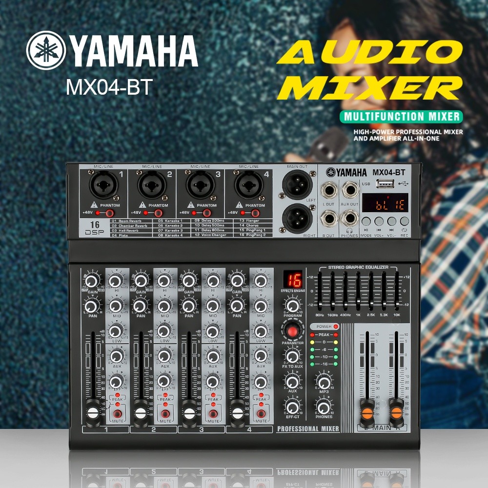 YAMAHA mixer profesional 6/4-channe MX06BT / MX04BT EQ efek 16 DSP sinyal USB Bluetooth/MP3 KTV