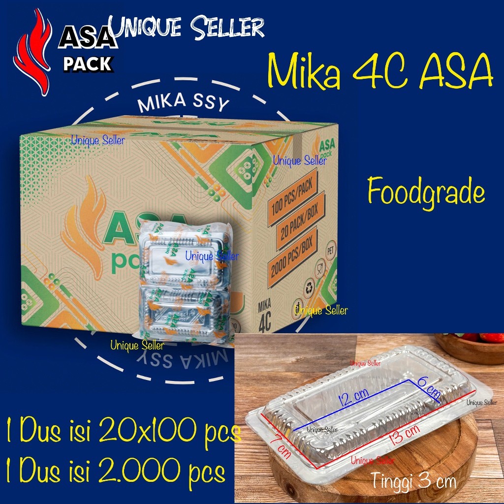 1Dus Mika Kue 4C ASA isi 2.000 pcs Uk 13x7x3 cm PET Foodgrade / Mika Kue Jajan Roti Basah Snack Lump