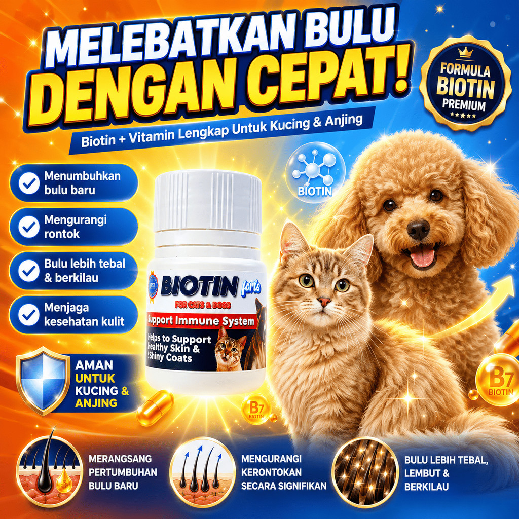 Biotin Plus Vitamin Bulu Kucing Anjing | Penumbuh Bulu Rontok Obat Penyakit Kulit Anti Rontok