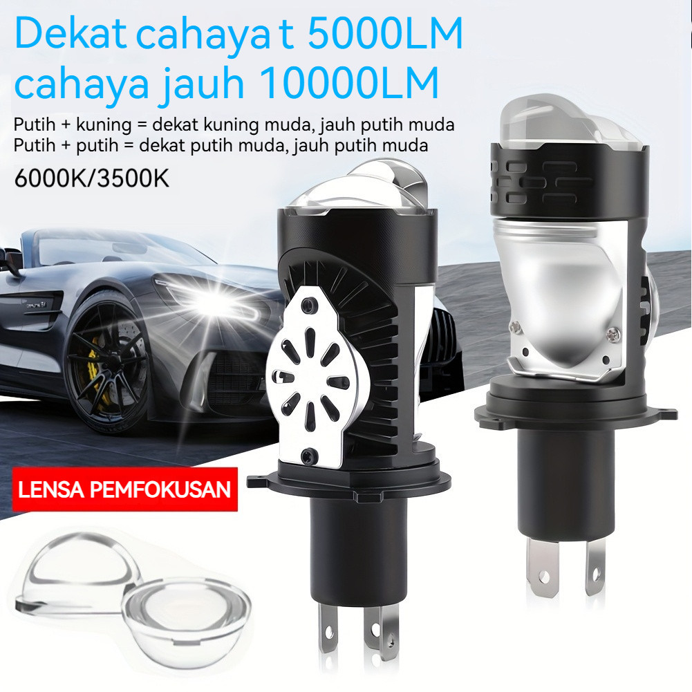 Lampu LED Mobil H4 Proyektor Jarak Jauh Dekat Aluminium Lengkap dengan Kipas Pendingin