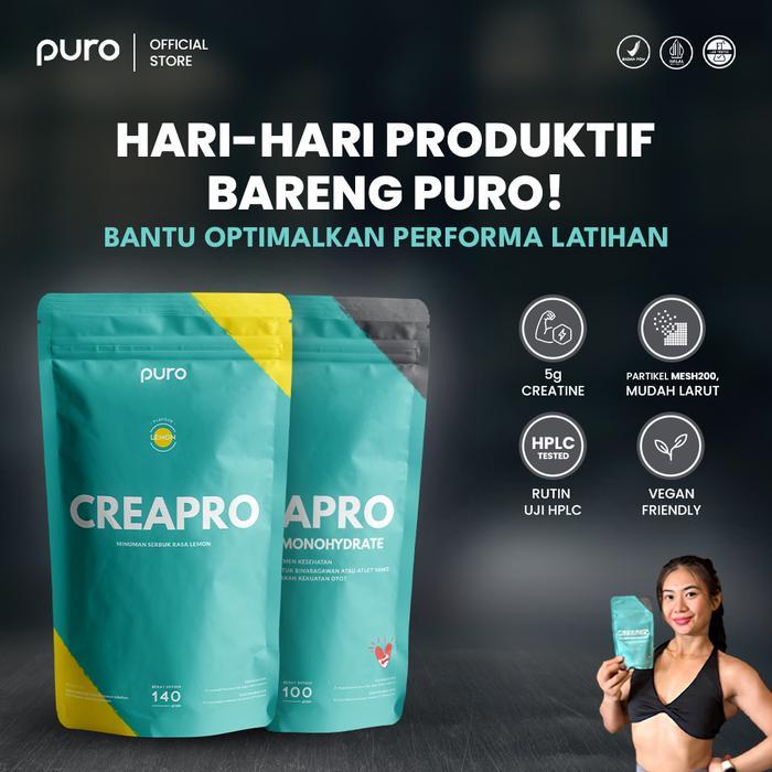 PURO Creapro Creatine Monohydrate - Micronized - Lemon, Micronized 140g