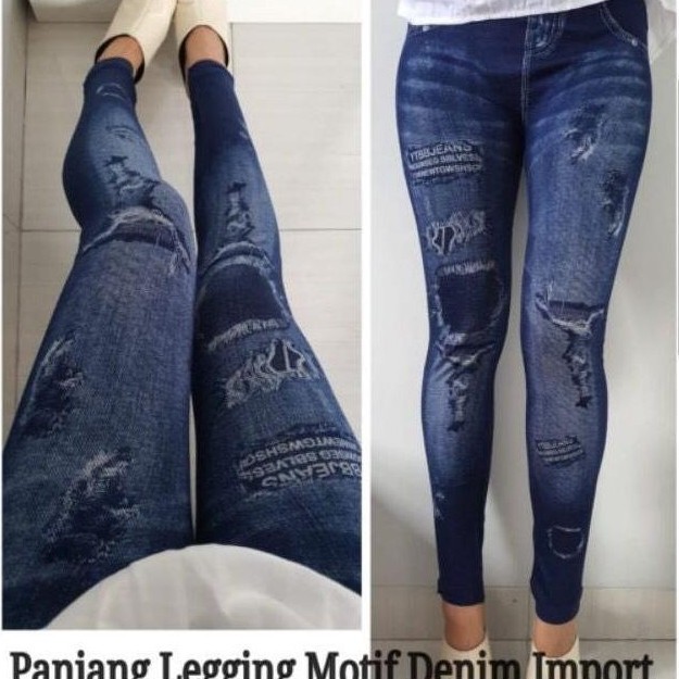 Terlaris Legging Jeans Import Fit To 80Kg / Leging Denim Wanita / Lejing Jeans Motif