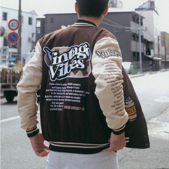 Thesilversky Vintage Varsity Brown Jacket Premium Fleece Suede