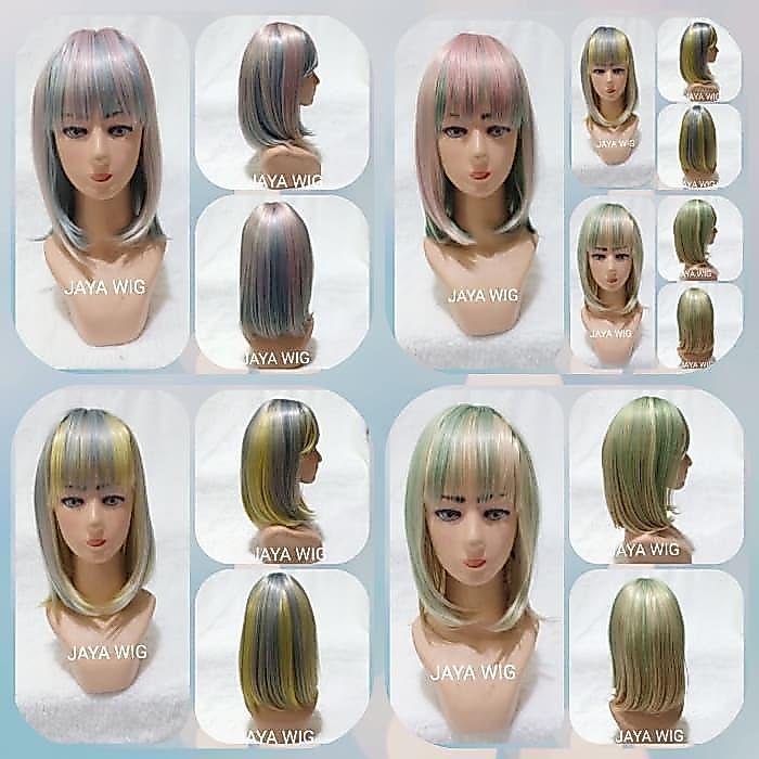 Rambut Palsu Wanita Warna Ombre /Wig Bob Pendek / Wig Pendek Warna