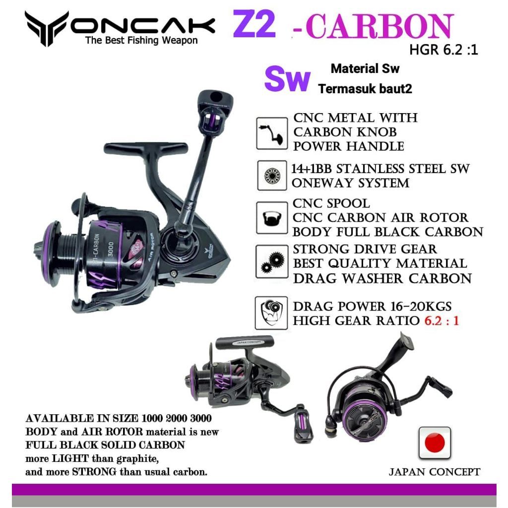 REEL PH ONCAK Z2 CARBON SW, 14+1 Ball bearing, Drag Power 20-30kg